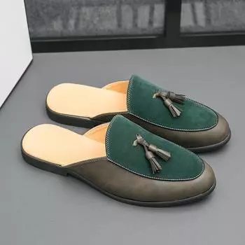 Модные мужские мюли, полуботинки, дизайнерские мужские туфли, лоферы, повседневные туфли, летние черные, зеленые, дышащие кожаные туфли для мужчин, на плоской подошве 38