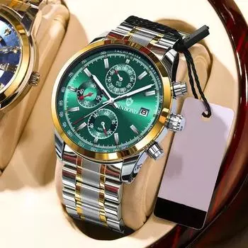 Модные мужские наручные часы, роскошные хронографы, светящиеся водонепроницаемые мужские часы с календарем, круглый циферблат, кожа/сталь, кварцевые мужские часы чёрный/серебряный