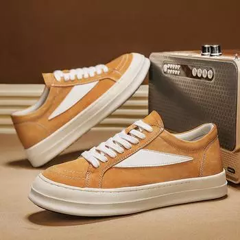 Модные мужские низкие кожаные кроссовки для отдыха на природе повседневная обувь 39 коричневый