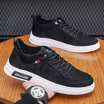 Модные мужские низкие кроссовки из парусины в корейском стиле на лето, дышащая и универсальная спортивная повседневная обувь. 39 чёрный