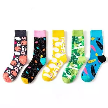 Модные мужские носки, хлопковые крутые длинные носки с мультяшными животными и овцами, большие размеры, красочные мужские носки One size