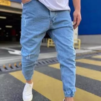 Модные мужские новые джинсовые мужские брюки с рваными дырками, трендовые красочные тонкие джинсовые леггинсы мужские M