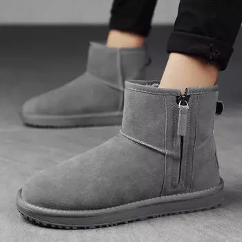 Модные мужские новые классические настоящие замшевые кожаные мужские шерстяные меховые подкладки зимние короткие ботильоны для снега плюшевые утепленные противоскользящие удобные ботинки 39