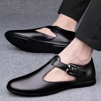 Модные мужские новые летние дышащие мужские сандалии модные трендовые пляжные туфли тапочки сандалии мужские сандалии летние сандалии из натуральной кожи 37 чёрный