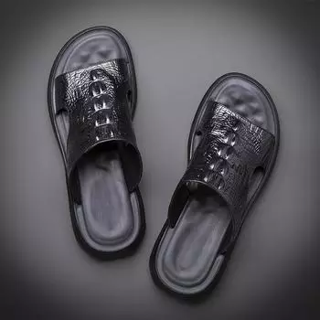 Модные мужские новые туфли из натуральной кожи, мужские летние шлепанцы, тапочки на плоской подошве из коровьей кожи, мужские повседневные удобные пляжные сандалии Erkek Ayakkab 38 коричневый