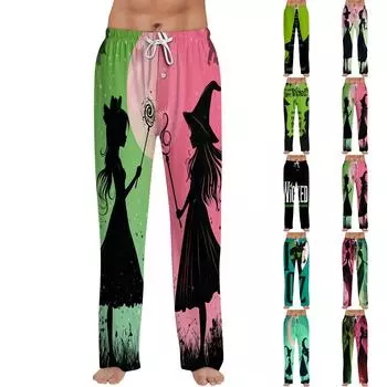 Модные мужские однотонные брюки на шнурке с принтом ведьмы, повседневные пижамные брюки XXL