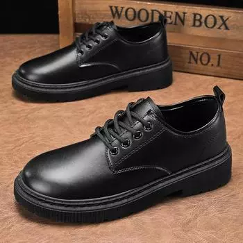 Модные мужские офисные туфли Классические дерби Мужские деловые деловые туфли на шнуровке Офисные туфли из искусственной кожи на плоской подошве Мужская мода Свадебные туфли-оксфорды 7 чёрный