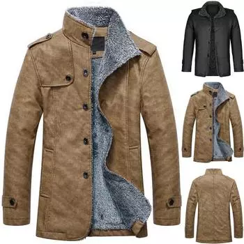 Модные мужские осенне-зимние повседневные пуговицы из термокожи, теплые куртки, пальто, топ M