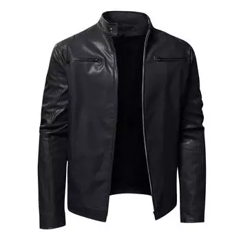 Модные мужские осенне-зимние теплые повседневные кожаные куртки с длинным рукавом на молнии, пальто, топ L хаки