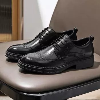 Модные мужские оксфорды на шнуровке, деловые кожаные туфли для отдыха на природе, модная повседневная обувь для мужчин, черная, для свадебной вечеринки, удобная мужская обувь 7 чёрный