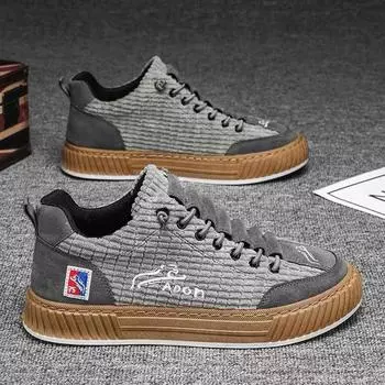 Модные мужские парусиновые туфли 2024 года, новые модные молодежные удобные повседневные туфли на плоской подошве для активного отдыха, спортивная обувь с толстой подошвой, мягкие 39 чёрный