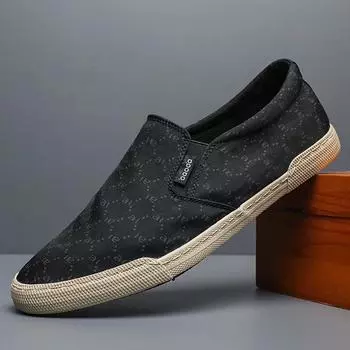Модные мужские парусиновые туфли, дышащие, легкие, удобные, мужские туфли, летние, мужские, повседневные, ленивые, на плоской подошве BD24022 38 чёрный