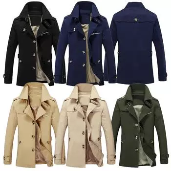 Модные мужские плащи, осенняя ветровка, однобортная куртка на пуговицах спереди, винтажная повседневная куртка XL чёрный