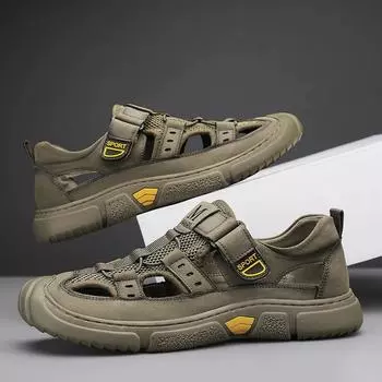 Модные мужские пляжные сандалии для ходьбы Новые кроссовки для отдыха на открытом воздухе Летние модные дышащие мужские кроссовки Удобные универсальные сандалии 39 хаки