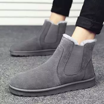 Модные мужские плюшевые ботинки «Челси», зимняя хлопковая обувь, зимняя уличная обувь, высокие молодежные ботинки, ветрозащитные теплые плюшевые нескользящие короткие ботинки 39 серый