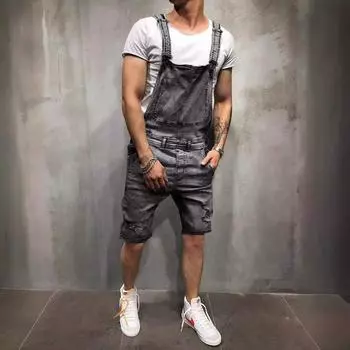 Модные мужские подтяжки джинсовые комбинезоны рваные джинсовые шорты популярная модная рабочая одежда M