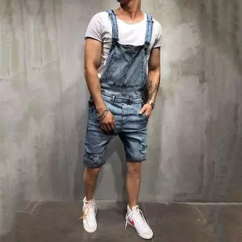 Модные мужские подтяжки джинсовые комбинезоны рваные джинсовые шорты популярная модная рабочая одежда XXXL