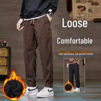 Модные мужские полосатые бархатные брюки Boao: Теплый, с эластичной талией, идеально подходит для осени/зимы XXL (160 Jin)