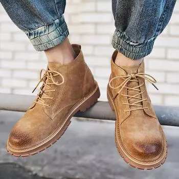 Модные мужские полусапожки из натуральной кожи Модный ретро-стиль Модная повседневная обувь для вечеринок Повседневная деловая офисная обувь высокого качества 38 коричневый