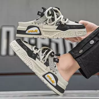 Модные мужские полутапочки 2024 года, летние удобные дышащие плоские повседневные прогулочные туфли для мужчин, легкие кроссовки 39 чёрный