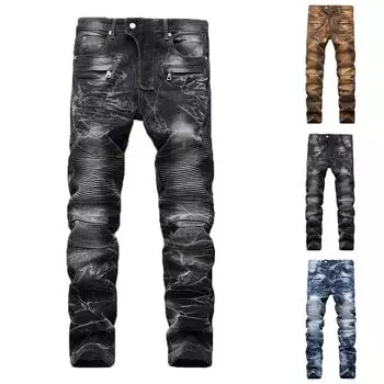 Модные мужские повседневные эластичные плиссированные джинсы, облегающие джинсовые брюки XXXL чёрный