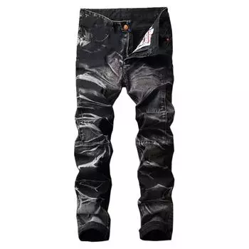 Модные мужские повседневные эластичные плиссированные джинсы, облегающие джинсовые брюки S кофейный