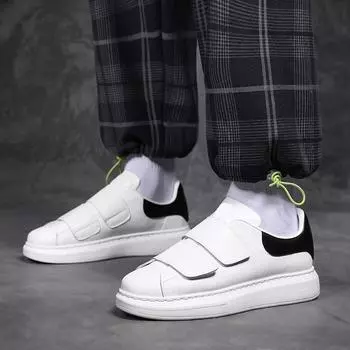 Модные мужские повседневные белые туфли дизайнерская обувь на плоской подошве кроссовки на платформе молодежный уличный стиль обувь из натуральной кожи с липучкой zapato 6.5 чёрный