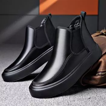 Модные мужские повседневные ботинки челси, черные модные туфли из натуральной кожи, ковбойские ботинки на платформе, вечерние платья для выпускного вечера, осень-зима, ботинки по щиколотку, мужские 6.5