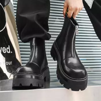 Модные мужские повседневные ботинки челси в английском стиле, дизайнерская обувь, ковбойские ботинки на платформе в стиле хип-хоп и рок, оригинальные кожаные ботинки для мотоциклистов 240 чёрный