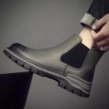 Модные мужские повседневные ботинки челси в британском стиле, серые ботинки из натуральной кожи, ковбойские ботинки на осень-зиму, вечерние выпускные платья, классные ботинки по щиколотку 240