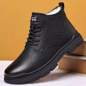Модные мужские повседневные ботинки на шнуровке с высоким голенищем весна-осень британские рабочие ботинки нескользящие мягкие подошвы удобные уличные кожаные хлопковые ботинки 38