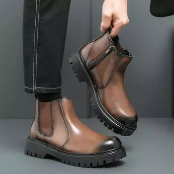 Модные мужские повседневные ботинки с боковой молнией, кожаные модные высокие ботинки для мужчин, универсальные мужские ботинки для мотоциклистов, мужская обувь для ходьбы 38 коричневый