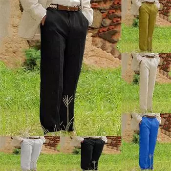 Модные мужские повседневные брюки из льна с прорезными карманами, однотонные, удобные, дышащие, для повседневного ношения на открытом воздухе, длинные, для библиотеки S хаки