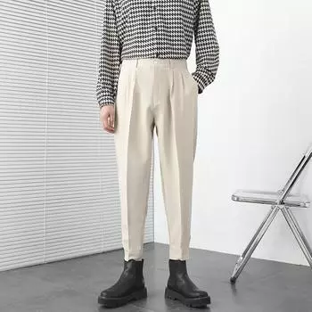 Модные мужские повседневные брюки с эластичной резинкой на талии, тонкие узкие брюки в корейском стиле, плиссированные зауженные мужские брюки-блейзеры, брюки, уличная одежда 36 белый
