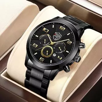 Модные мужские повседневные часы из нержавеющей стали с календарем, кварцевые часы, мужские роскошные деловые спортивные аналоговые наручные часы чёрный/белый