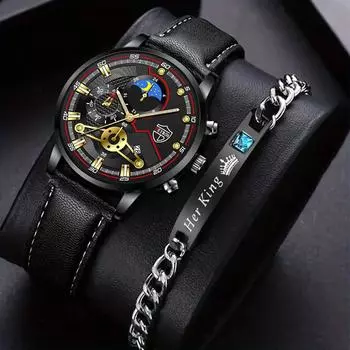 Модные мужские повседневные часы мужские круглые кварцевые часы мужские PU кожаные наручные часы с датой браслет набор с часами даты золотой