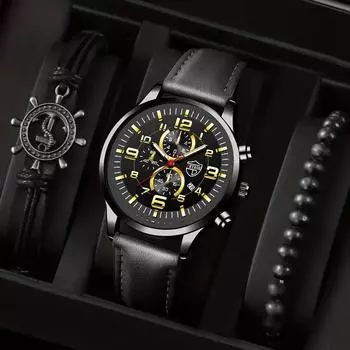 Модные мужские повседневные часы спортивные мужские аналоговые часы из искусственной кожи мужские кварцевые наручные часы браслеты набор мужские часы с датой серебряный