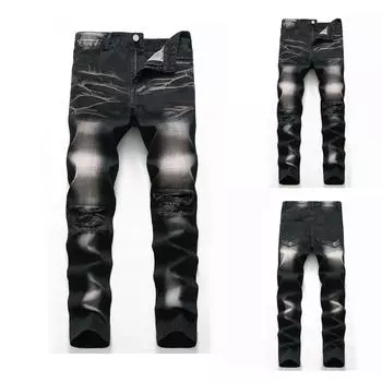 Модные мужские повседневные индивидуальные джинсовые брюки Slim Fit 36 чёрный