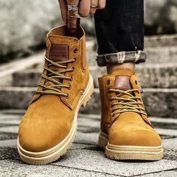 Модные мужские повседневные кожаные ботильоны, базовые уличные ботинки, роскошные брендовые повседневные туфли на шнуровке на плоской подошве, новые зимние ботинки с нескользящей подошвой и круглым носком 37 чёрный