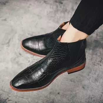 Модные мужские повседневные кожаные ботинки «Челси» для деловых встреч, формальные вечерние ботинки, модные ковбойские остроносые ботинки, размер 38-46 38 чёрный