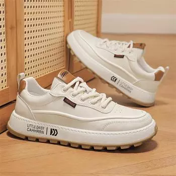 «Модные мужские повседневные кожаные кроссовки осень 2024 года, визуально увеличивающие рост — дышащие, универсальные, модные, со шнуровкой на толстой подошве». 40 бежевый