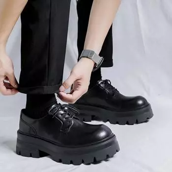 Модные мужские повседневные кожаные туфли дерби с толстой подошвой ручной работы, дизайнерские деловые туфли на шнуровке, классические нескользящие формальные туфли 38 чёрный