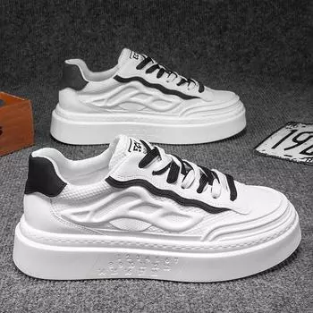 Модные мужские повседневные кожаные туфли для скейтборда, дышащие теннисные туфли, белые кроссовки на платформе для бега, толстые спортивные туфли 39 чёрный