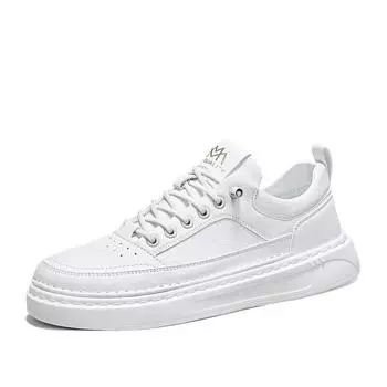 Модные мужские повседневные кожаные туфли на плоской подошве в британском стиле из мягкой кожи, дышащие, нескользящие, универсальные, для подростков, кроссовки на шнуровке для студентов 39 белый