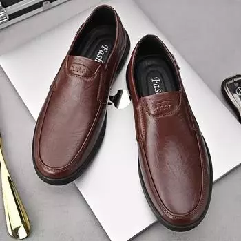Модные мужские повседневные кожаные туфли ручной работы, легкая обувь, мужские мокасины, универсальные мужские туфли для вождения, новое поступление, мужские туфли без застежек 38 чёрный