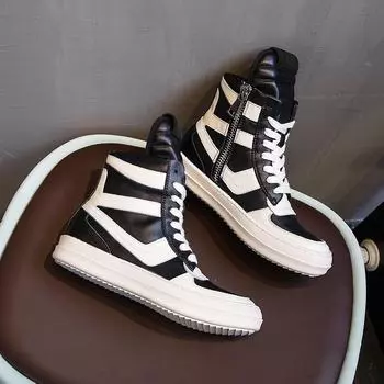 Модные мужские повседневные кожаные туфли с лоскутным дизайном, женские кроссовки для ходьбы, модные кроссовки для пар на шнуровке, ботильоны, обувь 35 чёрный