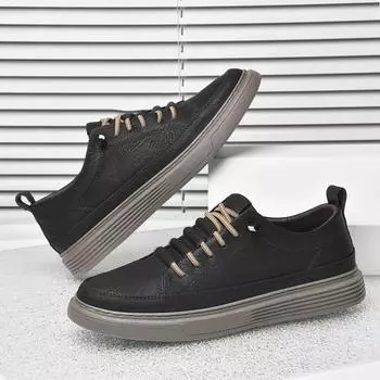 Модные мужские повседневные кожаные удобные кроссовки для крикета модные кроссовки легкие туфли для вождения брендовые туфли из натуральной кожи на плоской подошве из вулканизированной кожи 38 чёрный