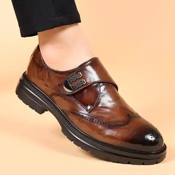 Модные мужские повседневные кроссовки для ходьбы из кожи, модные мужские новые туфли, фирменные мужские универсальные лоферы, нескользящие мужские оксфорды без застежек 38 коричневый