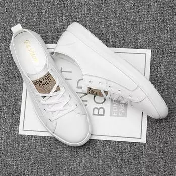 Модные мужские повседневные кроссовки для вождения из натуральной кожи, мужские кроссовки на шнуровке, универсальная мужская обувь из вулканизированной ткани, дышащая обувь для скейтбординга 37 чёрный