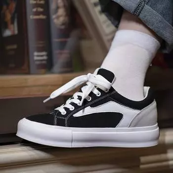 Модные мужские повседневные кроссовки из натуральной кожи, универсальные удобные мужские кроссовки для скейтбординга, мужские кроссовки ручной работы на шнуровке 36 черный белый